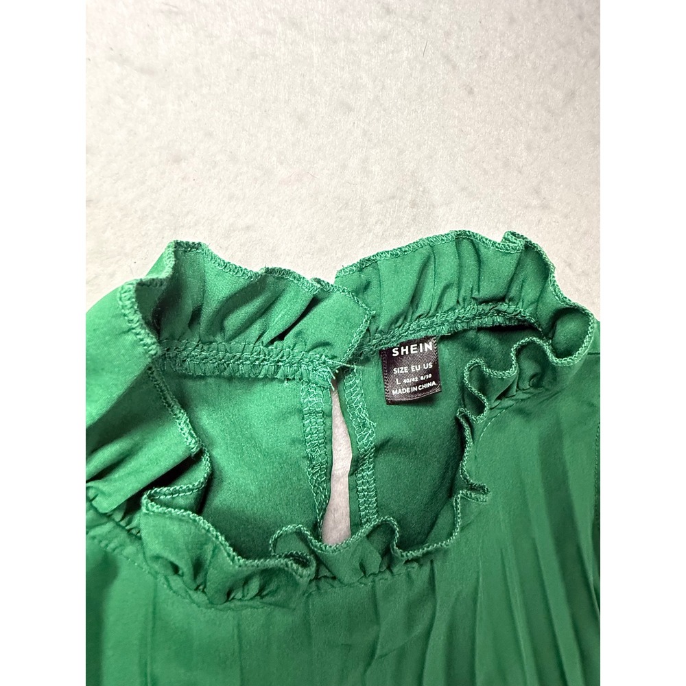Womens Emerald Green Pleated Layered Ruffle Neck Sleeveless Romper Size L - Picture 3 of 3